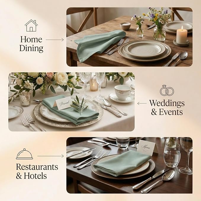 ACCENTHOME Cloth Napkins Set of 6 18x18 inch 100% Cotton Dinner Napkin Washable Hotel Quality Reusable Kitchen & Table Linen for Fall Thanksgiving Family Dinners Weddings & Everyday Use - Teal