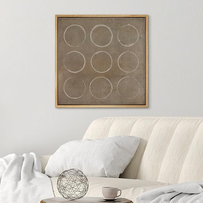 SIGNWIN Framed Canvas Print Wall Art Geometric Minimal Circle Spiral Pattern Abstract Shapes Illustration Modern Art Decorative Boho Relax/Zen for Living Room, Bedroom, Office - 16"x16" Natural