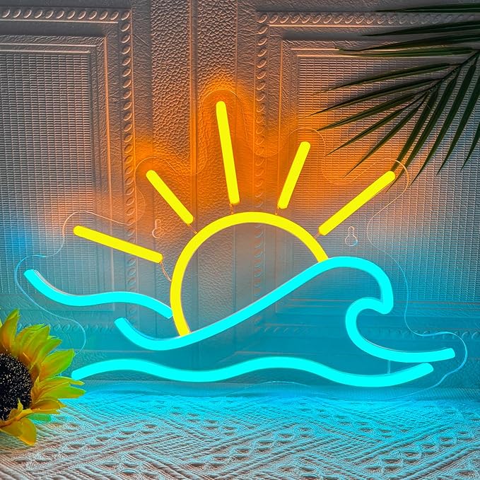 Sunrise Sunset Neon Sign Sunrise Wave Neon Light for Wall Decor Dimmable LED Sun Sea Ocean Light Up Sign for Bedroom Living Room Game Room Bar Party Wall Art Beach Themed Decor Summer Vibe Presents for Teens Girls Boys