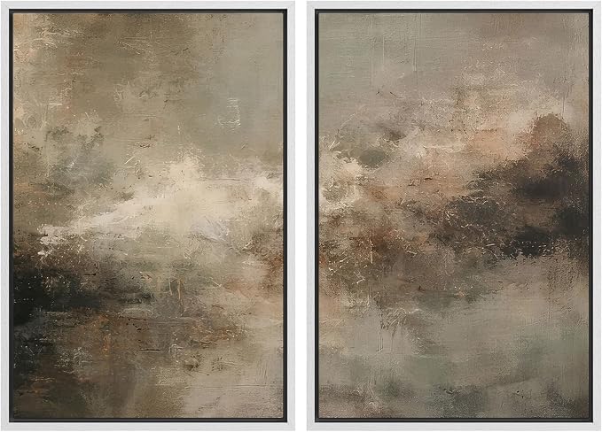 SIGNLEADER Framed Canvas Print Wall Art Moody Earth Tone Abstract Illustrations Modern Art Decorative Minimal Relax/Calm for Living Room, Bedroom, Office - 16"x24"x2 White