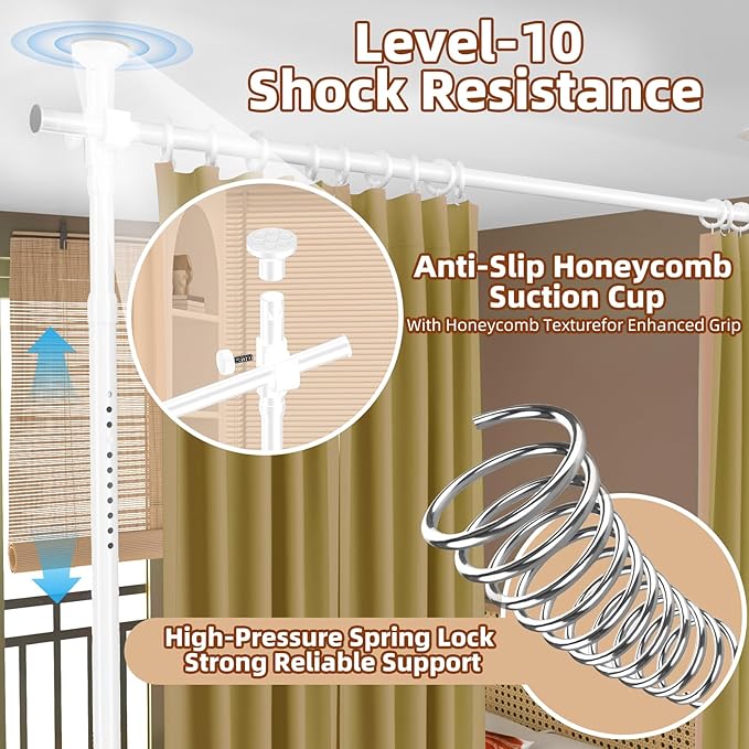 Room Divider, Tension Curtain Rod No Drilling,4-10ft(H) 28-70inch(W) Wall Divider for Room Separation, Heavy Duty Room Partition Separator, Adjustable Folding Privacy Screens,White