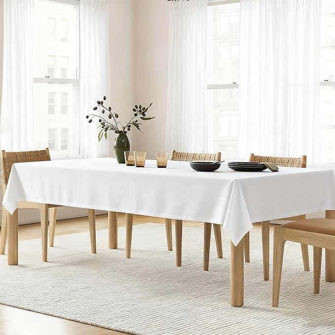 White Rectangle Tablecloth 55 x 102 Inch White Linen Table Cloth for 6 Foot Rectangle Table Wrinkle Resistant Washable Fabric Cloth Tablecloth for Buffet Holiday Party Dinner Wedding