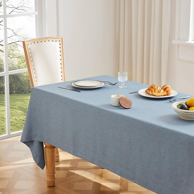 ZeeMart Basic Linen Textured Table Cloth, 52 x 70 Inch Dusty Blue, Farmhouse Style Rust Rectangle Tablecloth, Wrinkle Resistant Washable Heavy Weight TableCloths