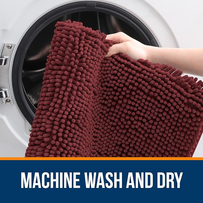 OLANLY Large Bathroom Rugs 50x30, Soft Absorbent Chenille Bath Rugs, Rubber Backing Quick Dry, Machine Washable Bath Mats for Bathroom Floor, Tub and Shower, Home Decor Accessories, Andorra Red-Brown