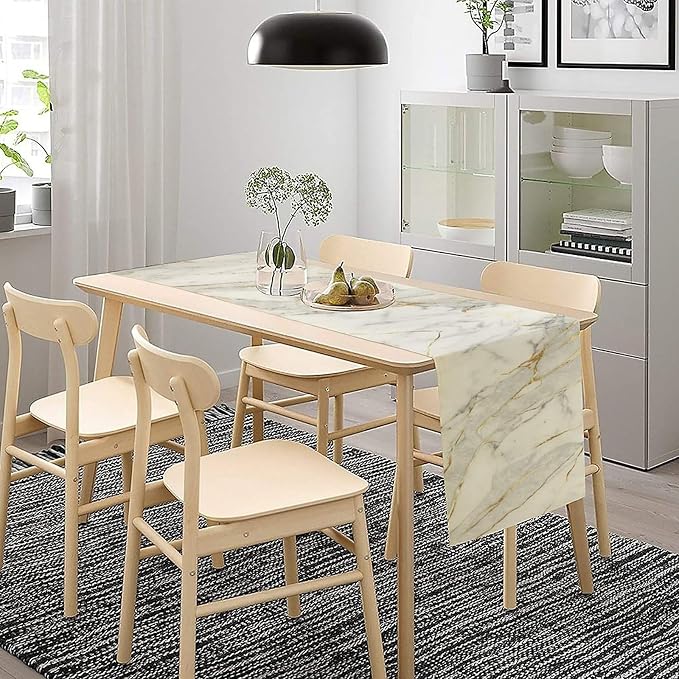 Marble Table Runner, Gold Striated White Modern Marble Accent Table Runner for Kitchen Dining Cafe Home Party Decor, 13x70 Inch