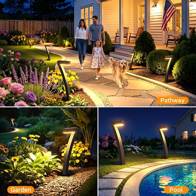 BUCASA Solar Lights Outdoor Pathway Lights, 6 Pack Upgraded Bright LED Outdoor Solar Light for Outside, IP65 Waterproof Solar Garden Light for Yard, Driveway, Walkway, Landscape, Patio Decor