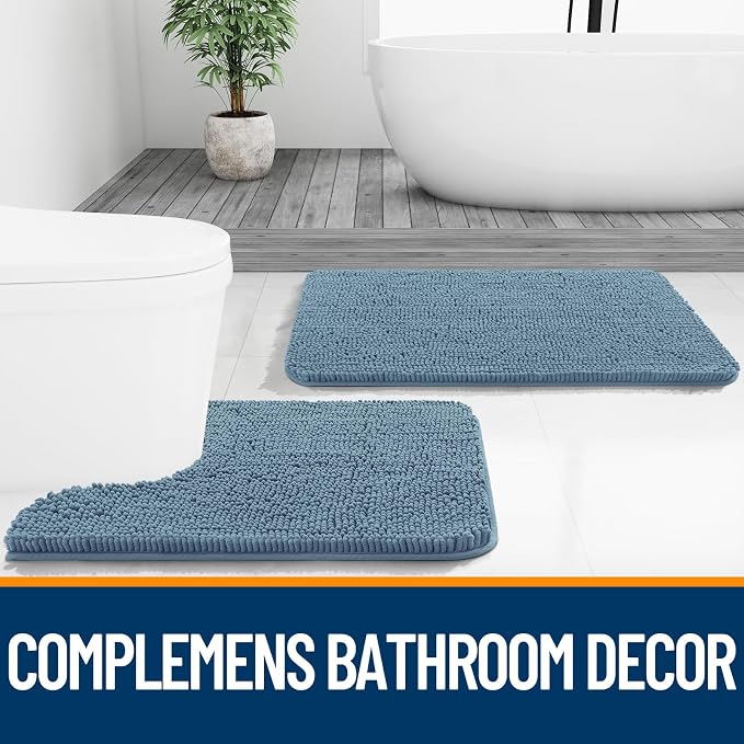 OLANLY Bathroom Runner Rugs 47x20, Soft Absorbent Chenille Bath Rugs, Rubber Backing Quick Dry, Machine Washable Long Bath Mats for Bathroom Floor, Tub and Shower, Home Decor Accessories, Airy Blue