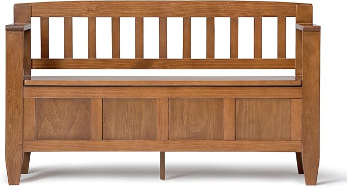 SIMPLIHOME Brooklyn Entryway Storage Bench - 48 inch Wide Solid Wood Hallway Bench in Medium Saddle Brown, Contemporary Mudroom Bench for Entry or Foyer with Lift-Up Lid and Spacious Hidden Storage