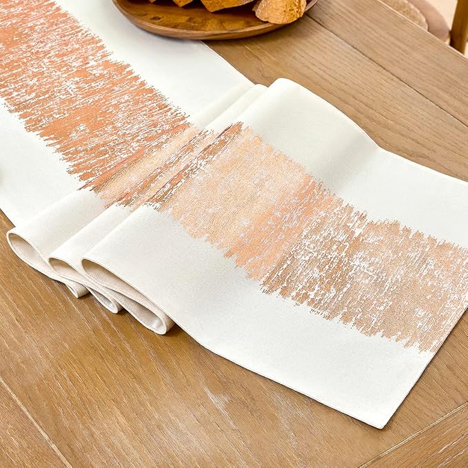 Metallic Style Table Runner, Cotton and Linen Rose Gold Table Runners 90 inches Long,Pre-Pressed Metal Striping Process, Birthday Wedding Decorations for Living Room Decor(Rose Gold, 13"x90")
