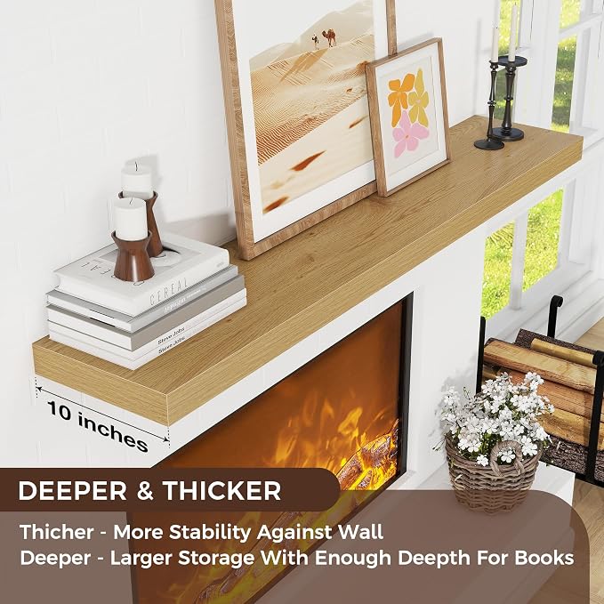 Venusmiles Floating Shelves for Wall 55 inch Long, Engineered Wood Large Wall Shelves with Invisible Brackets for Living Room Bedroom Bathroom Office Kitchen Decor and Storage, Oak Finish, Set of 1