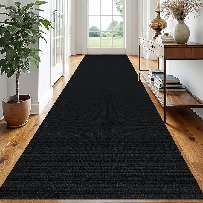 EARTHALL Extra Long Runner Rug 3x16 Ft Washable Runners for Hallways Cotton Non Slip Entryway Runner Braided Kitchen Runner Indoor Outdoor Carpet Runners for Hotels, Hall, Stair, Black/Grey
