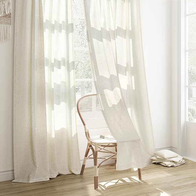Joywell 120 Inch Linen Curtains Extra Long for Living Room Patio Sliding Glass Door Back Tab Semi Sheer Privacy Drapes for Villa Cottage Large Window Boho Neutral 120 Inch Length Curtain 10Ft