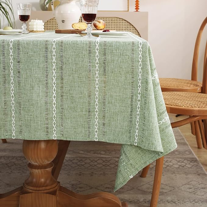 Chassic Rectangle Tablecloth 60 x 84 Inch, Farmhouse Boho Linen Table Cloths, Wrinkle Free & Washable Tablecloths for Dining Tables, Spring Kitchen Decor – Hemstitch Sage Green