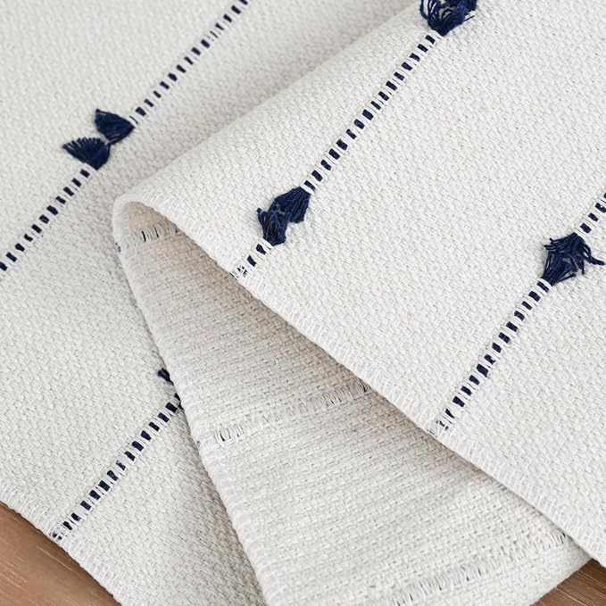 Artoid Mode Dark Blue Boho Farmhouse Cotton Woven Table Runner, Seasonal Summer Kitchen Dining Table Decoration for Home Party Decor 12x120 Inch