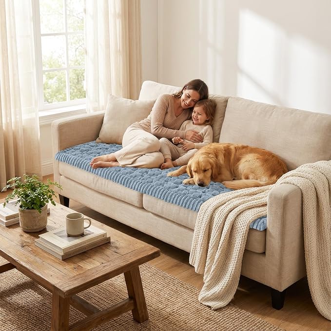 Smiry Couch Covers for Dogs Washable, Non Slip Fuzzy Pet Couch Covers for Sofa, Soft Thick Sofa Slipcovers Furniture Protector Pet Friendly (Airy Blue, 27.6" x 70.9")