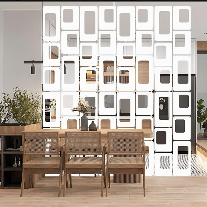 ANMINY 24 PCS Hanging Room Divider Decorative Thick Wall Privacy Screen Panels Set Modern Geometric Pattern Hollow Out Design for Bedroom Living Dining Room Kitchen Office Restaurant Decor - White