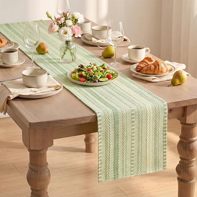 Artoid Mode Sage Green Farmhouse Woven Table Runner, Seasonal Holiday Rustic Kitchen Dining Table Decoration for Home Party Decor 12x48 Inch