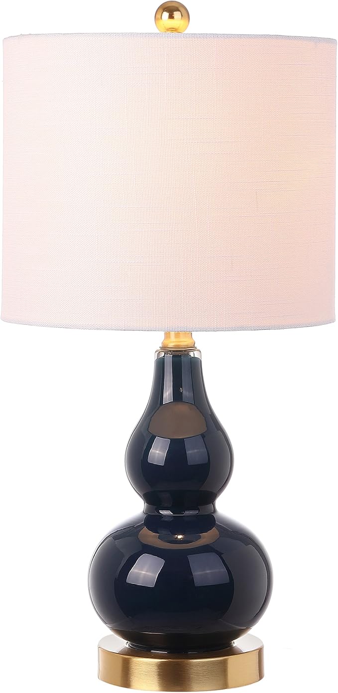 JONATHAN Y 20.5" Navy Glass Table Lamp, Modern Gourd Bedside Nightstand Lamp for Bedroom, Living Room, White Linen Shade, LED Bulb Included (JYL1028F)