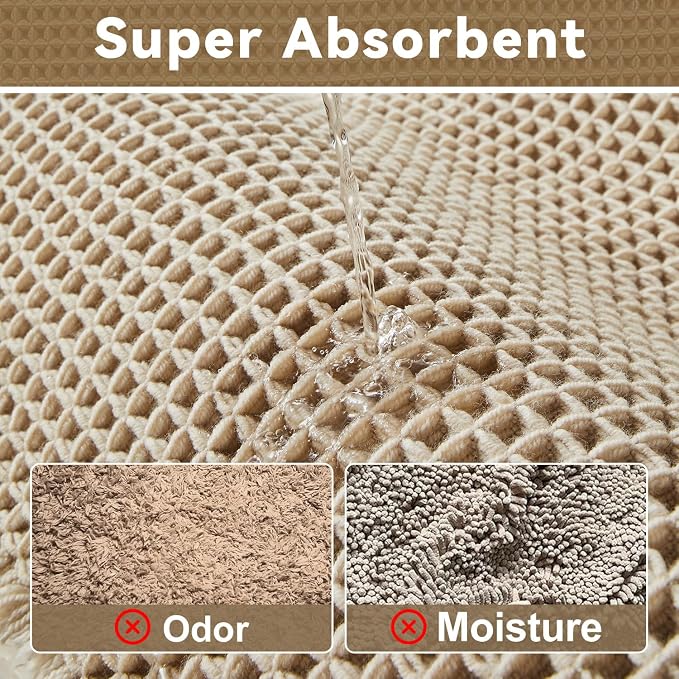Triohero Waffle Bath Mat, Boho Bathroom Rugs Non Slip Washable, Ultra Soft Super Absorbent Quick Dry Farmhouse Bathroom Decor, 24" x 48", Pale Beige