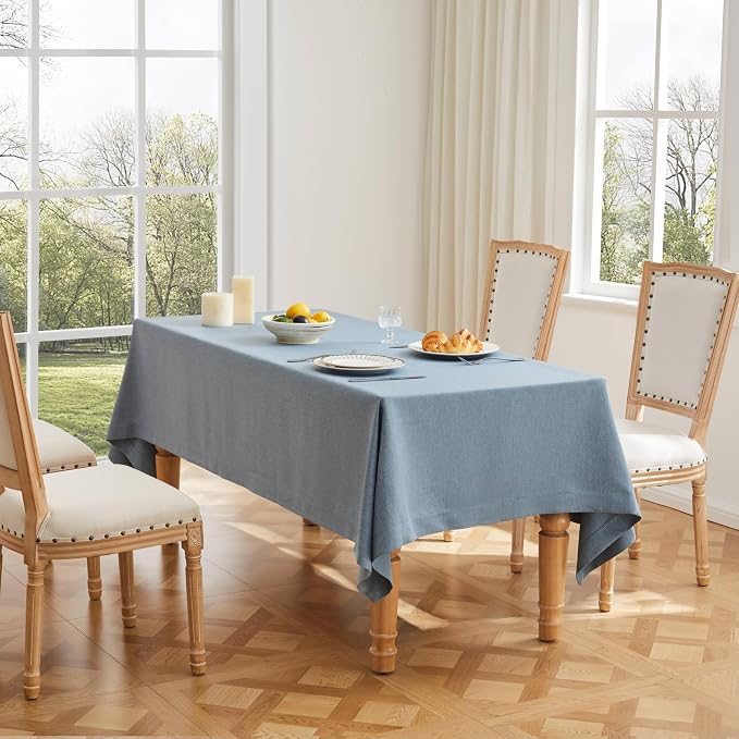 ZeeMart Basic Linen Textured Table Cloth, 52 x 52 Inch Dusty Blue, Farmhouse Style Rust Square Tablecloth, Wrinkle Resistant Washable Heavy Weight TableCloths