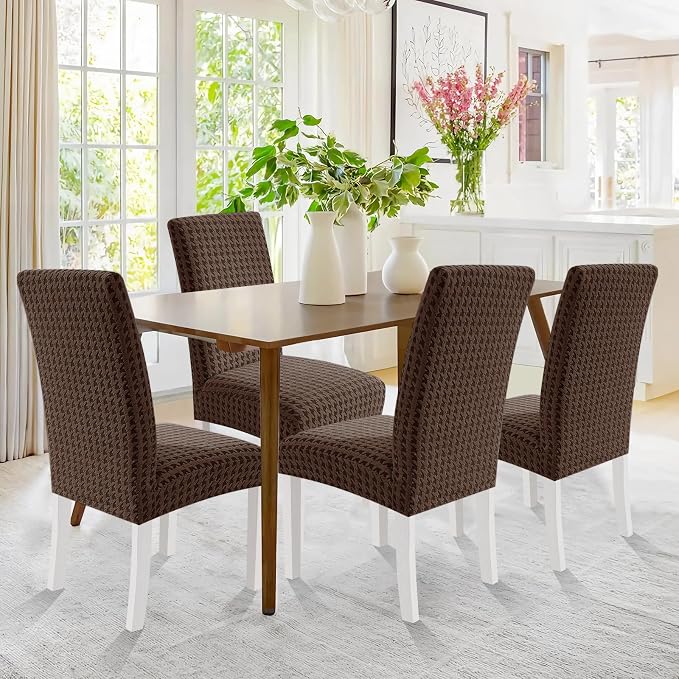 MAXIJIN Dining Chair Covers Set of 2, Stretch Kitchen Chair Covers for Dining Chairs, Removable Washable Parson Seat Slipcover for Home, Restaurant, Hotel, Banquet (Brown)