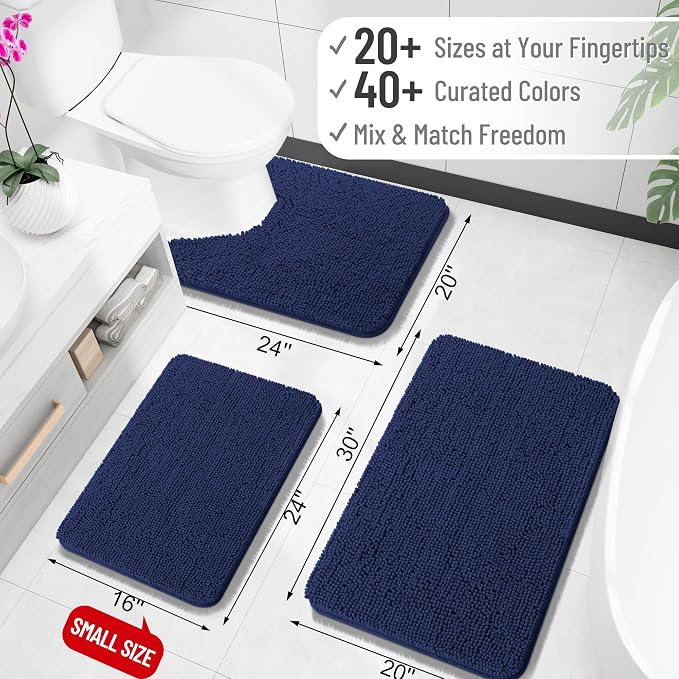OLANLY Large Bathroom Rugs 59x35, Soft Absorbent Chenille Bath Rugs, Rubber Backing Quick Dry, Machine Washable Bath Mats for Bathroom Floor, Tub and Shower, Home Decor Accessories, Twilight Sapphire