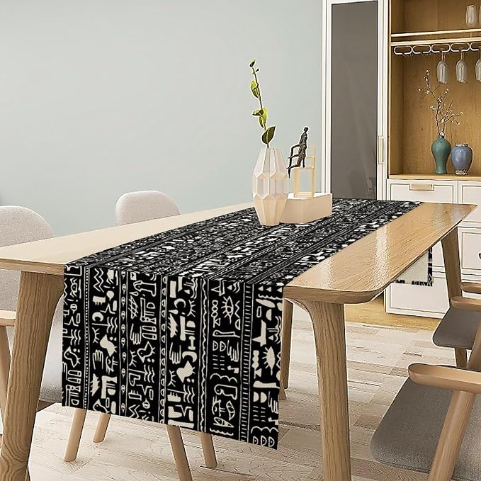 Egypt Table Runner Ancient Egyptian History Mural Old Hieroglyphic Elements Imperial Art Pattern for Coffee Table Dining Indoor Kitchen Holiday Picnic Party Camp Decor 13x70in