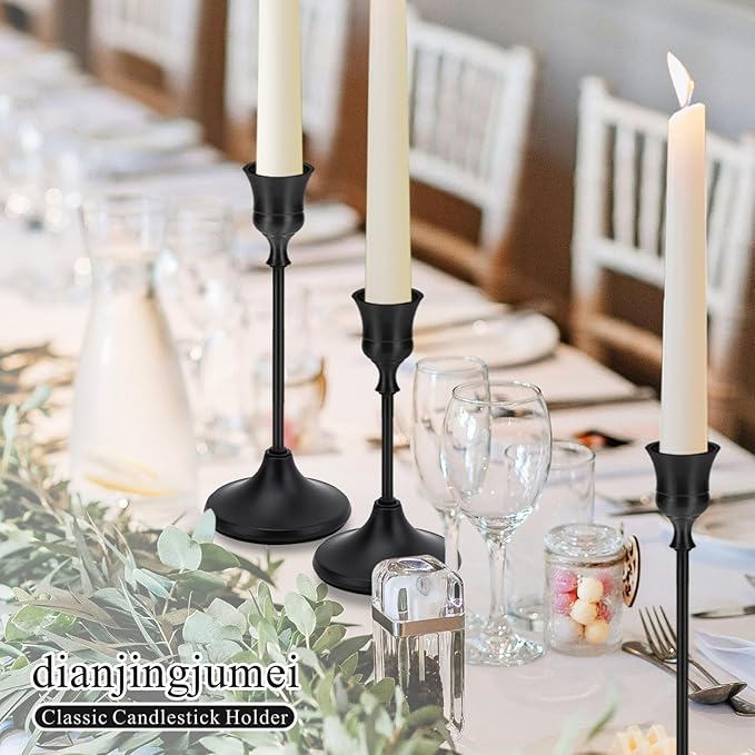 Black Candlestick Holders Taper Metal Candle Sticks Holder for Dining Table, Vintage Candelabra Tall Candle Stand for Tapered Candles, Decorative Centerpiece for Wedding Christmas Party Anniversary