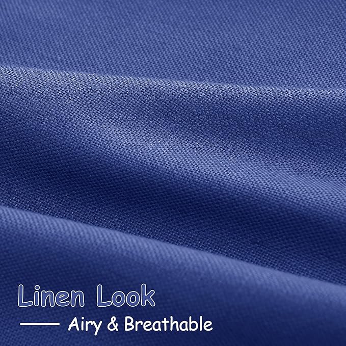 Classic Blue Linen Curtains 84 Inch Length 2 Panels Set for Living Room Rod Pocket Back Tab Light Filtering Window Drapes for Bedroom Dining Room Protect Privacy Modern Farmhouse Decor 52x84