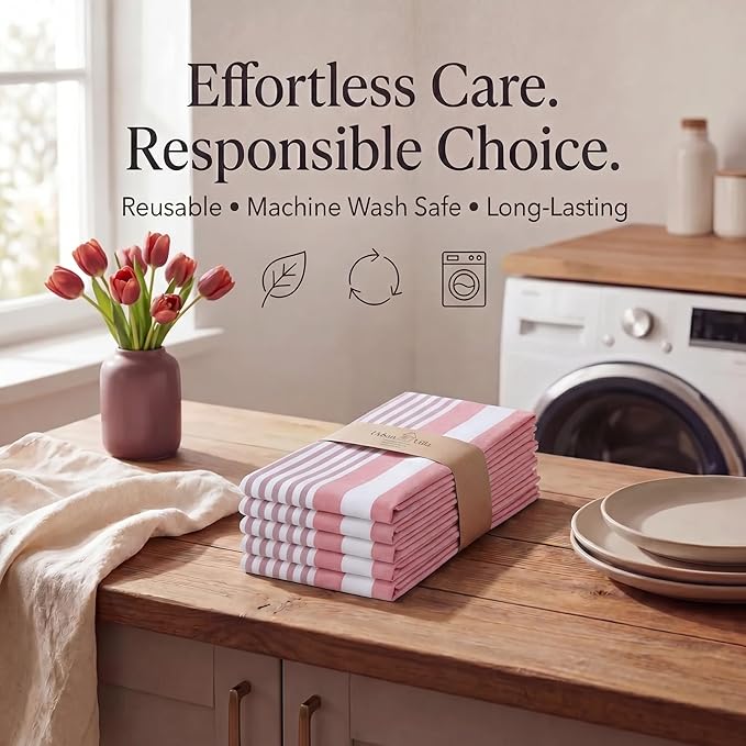 Urban Villa Cloth Napkins 100% Cotton Highly Absorbent Washable Reusable Premium Dinner Napkins Ideal for Gifts for Mothers Day Hotel Farmhouse Parties - Garnet Red Stripes (20" x 20", Set of 12)