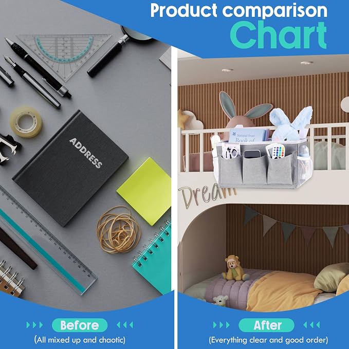 3 Pcs Bedside Caddy Storage Organizer, Bedside Hanging Storage Bag with Pockets and Fixed Straps for Bunk Bed Shelf Dorm Rooms Crib Bed Rails Hospital Beds, Can Be Placed Glasses Books