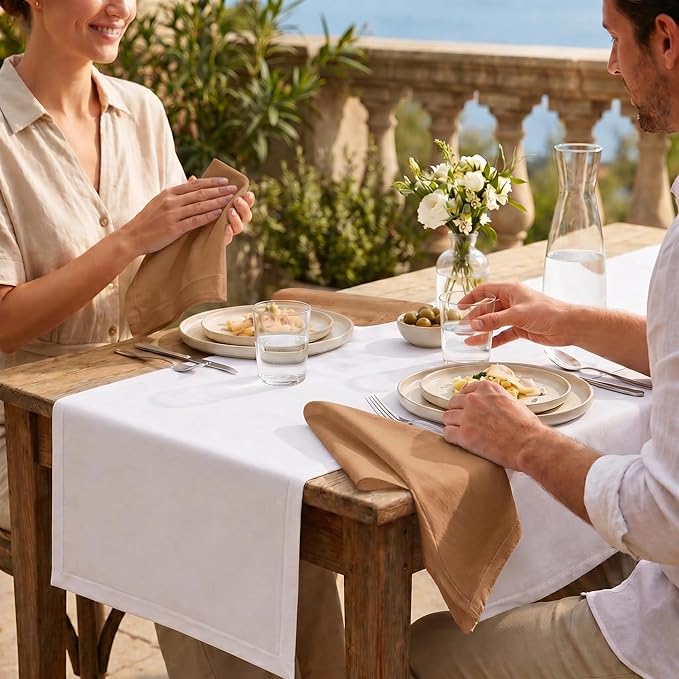 ACCENTHOME Brown Cotton Linen Napkin Set of 12 18x18 inch Dinner Napkins - Washable Soft Premium Hotel Quality Reusable Napkins Perfect Table Napkins for Family Dinners, Weddings & Everyday Use