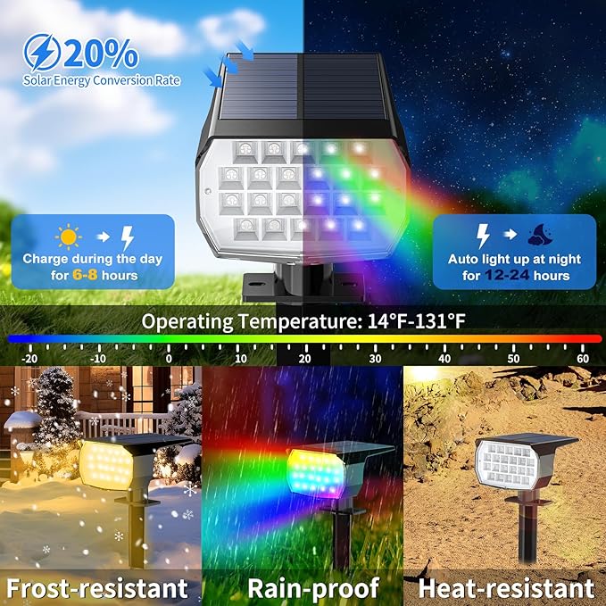 WENATY Solar Spot Lights Outdoor Color Changing, [7 Mode/12 Pack] Christmas Landscape Spotlights, Solar Lights Outdoor Waterproof, Solar Led Powered Flood Light for Outside Pathway Yard Garden Walkway