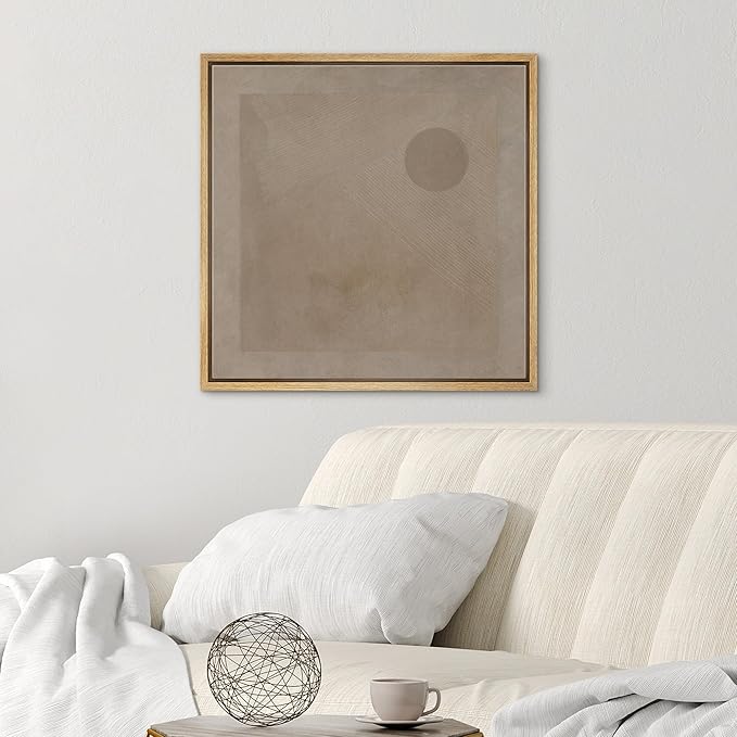 SIGNWIN Framed Canvas Print Wall Art Retro Geometric Grunge Landscape Abstract Shapes Illustrations Modern Art Decorative Boho Relax Nordic for Living Room, Bedroom, Office - 16"x16" Natural