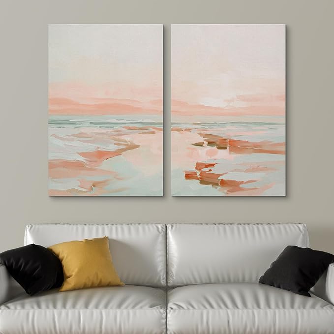SIGNLEADER Canvas Print Wall Art Set Soft Abstract Coastal Seascape Pastel Beach Landscape Illustrations Modern Relax/Calm Multicolor for Living Room, Bedroom, Office - 24"x36" x 2