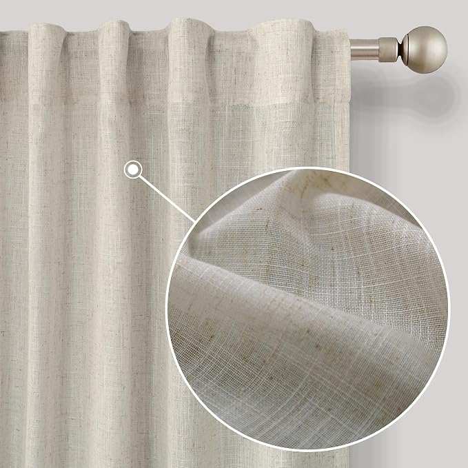 Tan Beige Rustic Curtains 42x84 Inches Long for Living Room 2 Panels Set Sheer Natural Flax Faux Linen Polyester Blended Thick Burlap Farmhouse Look Primitive Country Curtains for Bedroom Decor