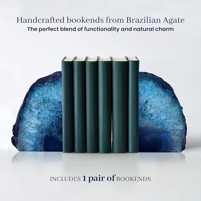 Bookends, Agate Bookends, Handcrafted Brazilian Stone Bookends for Unique and Crystal Energetic Decoration, Perfect for Gifts, One Pair of Teal Bookends Size 2-3 lbs