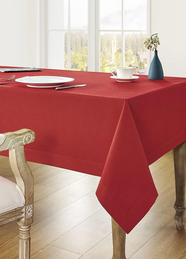ZeeMart Basic Linen Textured Table Cloth, 52 x 70 Inch Red, Farmhouse Style Red Rectangle Tablecloth, Wrinkle Resistant Washable Heavy Weight TableCloths