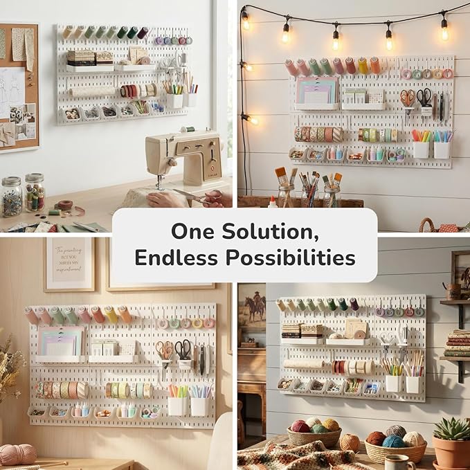 Keepo Title Peg Board Kit, Pegboards and Accessories Modular Hanging for Craft, Plastic Pegboard Wall Organizer for Craft Room, Office, Tool Organizer (White, 33″×22″)
