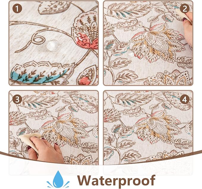 MYSKY HOME 60x120 Rectangle Tablecloth Linen Farmhouse Tablecloth Waterproof Decorative Fabric Table Cloth for Indoor&Outdoor, Floral Brown Tablecloth for 4 Feet Table, Washable