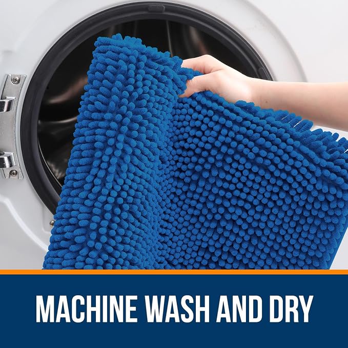 OLANLY Bathroom Runner Rugs 70x24, Soft Absorbent Chenille Bath Rugs, Rubber Backing Quick Dry, Machine Washable Long Bath Mats for Bathroom, Tub and Shower, Home Decor Accessories, Deep Navy Blue