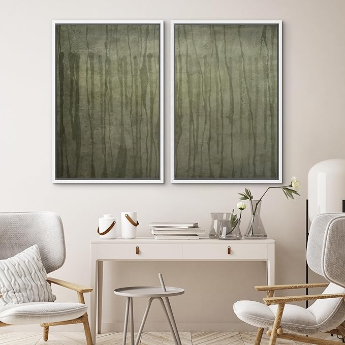 SIGNWIN Framed Wall Art Print Set Muted Green Abstract Forest Photography Modern Art Rustic Relax/Calm Multicolor for Living Room, Bedroom, Office - 24"x36"x2 WHITE