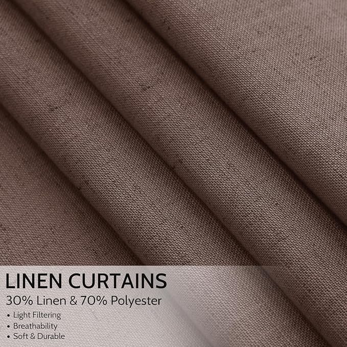 Cappuccino Linen Curtains for Living Room 105 Inches Long Light Filtering Semi Sheer Curtain Back Tab Rod Pocket Luxury Modern Rustic Home Decor Neutral Drapes for Bedroom Dinner Room 52x105, 2 Panels