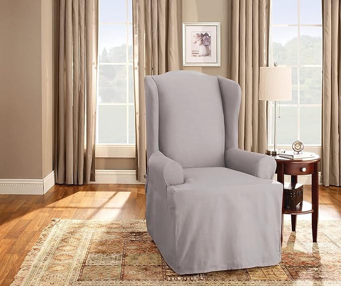 SureFit Duck 1 Piece Wing Chair Slipcover in Gray