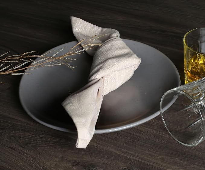 Native Fab Solid Cloth Napkin Set of 12, 100% Chambray Cotton, Washable, Reusable Dinner Cloth Napkin 17x17 inches, Table Decor Napkins for Dinner, Events, Beige