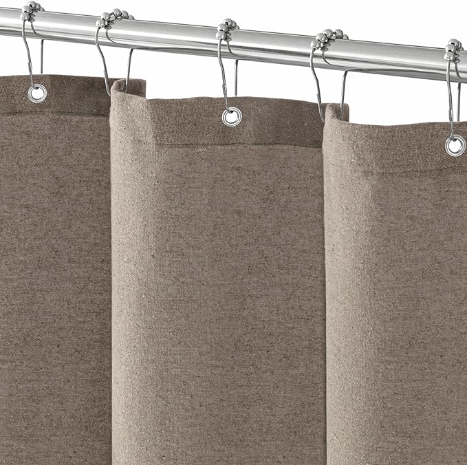Seasonwood Extra Long Linen Shower Curtain Neutral Farmhouse Linen Shower Curtains for Bathroom Boho Bathroom Decor with 12 Sturdy Stainless Steel Sliding Hangers(Deep Taupe,72x84 Inches)