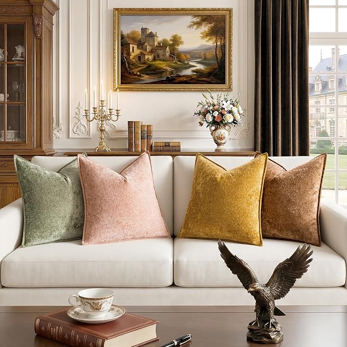 a moment Throw Pillow Covers 16X16 Inch 4 Packs,Soft Velvet Decorative Pillow Cases with 3D Ice Flower,Texture Modern Accent Cushion Covers for Sofa Couch Home Decor Golden Earth