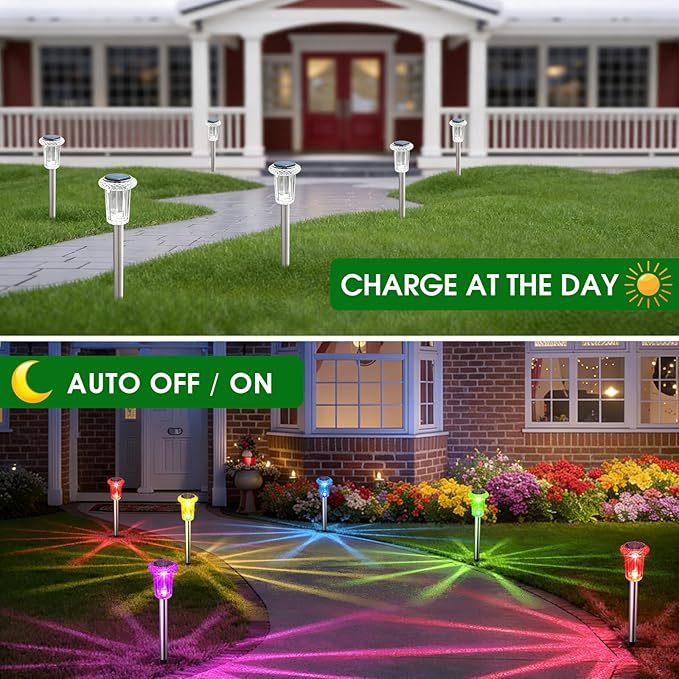 Eyrosa Solar Outdoor Lights, 15 Pack Solar Pathway Lights Outdoor Waterproof, Stake Lighting for Garden Yard Path Walkway Driveway Patio Lawn Decor,Color Changing