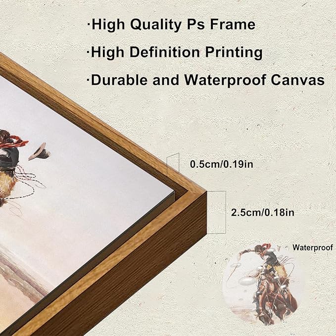 KBKBART Vintage Framed Canvas Wall Art, Western Cowboy Art Prints Southwestern Artwork Prints Farmhouse Wall Decor for Western Bedroom Bathroom Decor (8"x10")