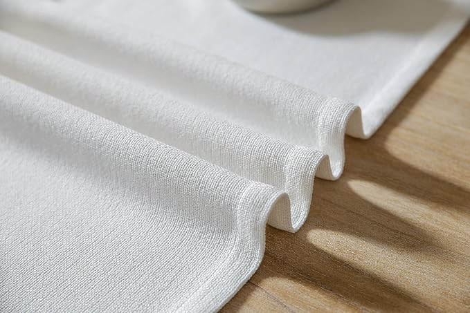 ZeeMart Burlap Style Farmhouse Table Runners 108 Inches Long, White Rustic Woven Dining Table Runner for Everyday Use, 14x108 Inches, White